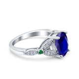 Oval Green Emerald Art Deco Wedding Engagement Bridal Ring Accent Vintage Round Simulated Cubic Zirconia 925 Sterling Silver