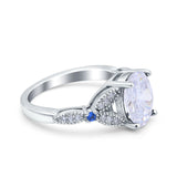 Oval Blue Sapphire Art Deco Wedding Engagement Bridal Ring Accent Vintage Round Simulated Cubic Zirconia 925 Sterling Silver