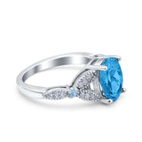 Oval Blue Aquamarine Art Deco Wedding Engagement Bridal Ring Accent Vintage Round Simulated Cubic Zirconia 925 Sterling Silver
