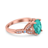 Oval Blue Aquamarine Art Deco Wedding Engagement Bridal Ring Accent Vintage Round Simulated Cubic Zirconia 925 Sterling Silver