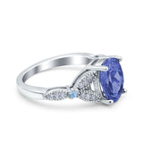 Oval Blue Aquamarine Art Deco Wedding Engagement Bridal Ring Accent Vintage Round Simulated Cubic Zirconia 925 Sterling Silver