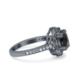 Oval Art Deco Wedding Engagement Bridal Ring Accent Vintage Round Simulated Cubic Zirconia 925 Sterling Silver