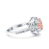 Oval Art Deco Wedding Engagement Bridal Ring Accent Vintage Round Simulated Cubic Zirconia 925 Sterling Silver