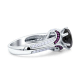 Split Shank Halo Oval Wedding Engagement Ring Black Round Simulated Cubic Zirconia 925 Sterling Silver