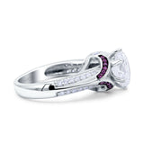 Split Shank Halo Oval Wedding Engagement Ring Black Round Simulated Cubic Zirconia 925 Sterling Silver