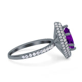 Halo Art Deco Marquise Wedding Bridal Ring Round Simulated Cubic Zirconia 925 Sterling Silver