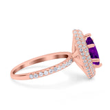 Halo Art Deco Marquise Wedding Bridal Ring Round Simulated Cubic Zirconia 925 Sterling Silver