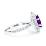 Halo Art Deco Marquise Wedding Bridal Ring Round Simulated Cubic Zirconia 925 Sterling Silver