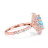Halo Art Deco Marquise Wedding Bridal Ring Round Simulated Cubic Zirconia 925 Sterling Silver