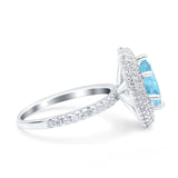 Halo Art Deco Marquise Wedding Bridal Ring Round Simulated Cubic Zirconia 925 Sterling Silver