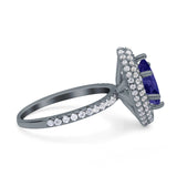Halo Art Deco Marquise Wedding Bridal Ring Round Simulated Cubic Zirconia 925 Sterling Silver