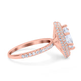 Halo Art Deco Marquise Wedding Bridal Ring Round Simulated Cubic Zirconia 925 Sterling Silver