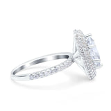 Halo Art Deco Marquise Wedding Bridal Ring Round Simulated Cubic Zirconia 925 Sterling Silver