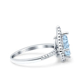Halo Art Deco Solitaire Accent Pear Wedding Engagement Bridal Ring Band Round Simulated Cubic Zirconia 925 Sterling Silver