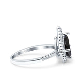 Halo Art Deco Solitaire Accent Pear Wedding Engagement Bridal Ring Band Round Simulated Cubic Zirconia 925 Sterling Silver