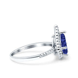 Halo Art Deco Solitaire Accent Pear Wedding Engagement Bridal Ring Band Round Simulated Cubic Zirconia 925 Sterling Silver