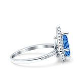 Halo Art Deco Solitaire Accent Pear Wedding Engagement Bridal Ring Band Round Simulated Cubic Zirconia 925 Sterling Silver