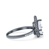 Halo Art Deco Solitaire Accent Pear Wedding Engagement Bridal Ring Band Round Simulated Cubic Zirconia 925 Sterling Silver