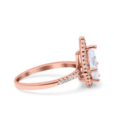Halo Art Deco Solitaire Accent Pear Wedding Engagement Bridal Ring Band Round Simulated Cubic Zirconia 925 Sterling Silver