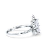 Halo Art Deco Solitaire Accent Pear Wedding Engagement Bridal Ring Band Round Simulated Cubic Zirconia 925 Sterling Silver
