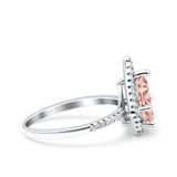 Halo Art Deco Solitaire Accent Pear Wedding Engagement Bridal Ring Band Round Simulated Cubic Zirconia 925 Sterling Silver