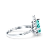 Halo Art Deco Solitaire Accent Pear Wedding Engagement Bridal Ring Band Round Simulated Cubic Zirconia 925 Sterling Silver