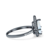 Halo Art Deco Solitaire Accent Pear Wedding Engagement Bridal Ring Band Round Simulated Cubic Zirconia 925 Sterling Silver