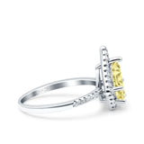 Halo Art Deco Solitaire Accent Pear Wedding Engagement Bridal Ring Band Round Simulated Cubic Zirconia 925 Sterling Silver