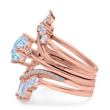 Trio Set Wedding Ring Three Piece Bridal Set Marquise Round Simulated Cubic Zirconia 925 Sterling Silver