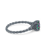Art Deco Cushion Three Stone Wedding Bridal Ring Round Simulated Cubic Zirconia 925 Sterling Silver