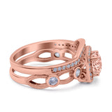 Two Piece Art Deco Wedding Engagement Bridal Set Ring Band Round Simulated Cubic Zirconia 925 Sterling Silver