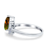 Teardrop Art Deco Pear Wedding Engagement Ring Round Simulated Cubic Zirconia 925 Sterling Silver