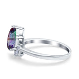 Teardrop Art Deco Pear Wedding Engagement Ring Round Simulated Cubic Zirconia 925 Sterling Silver