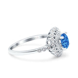 Halo Art Deco Wedding Engagement Bridal Ring Round Simulated Cubic Zirconia 925 Sterling Silver