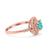 Halo Art Deco Wedding Engagement Bridal Ring Round Simulated Cubic Zirconia 925 Sterling Silver