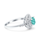 Halo Art Deco Wedding Engagement Bridal Ring Round Simulated Cubic Zirconia 925 Sterling Silver