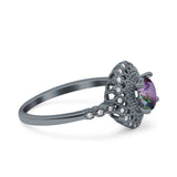 Halo Art Deco Wedding Engagement Bridal Ring Round Simulated Cubic Zirconia 925 Sterling Silver