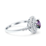 Halo Art Deco Wedding Engagement Bridal Ring Round Simulated Cubic Zirconia 925 Sterling Silver