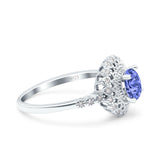 Halo Art Deco Wedding Engagement Bridal Ring Round Simulated Cubic Zirconia 925 Sterling Silver