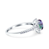 Starburst Teardrop Dainty Art Deco Pear Wedding Bridal Ring Round Simulated Cubic Zirconia 925 Sterling Silver