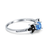 Art Deco Engagement Ring Simulated Black Round Simulated Cubic Zirconia 925 Sterling Silver