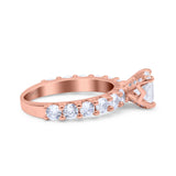 Art Deco Wedding Bridal Ring Round Simulated Cubic Zirconia 925 Sterling Silver