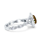 Oval Art Deco Halo Engagement Wedding Bridal Ring Round Simulated Cubic Zirconia 925 Sterling Silver
