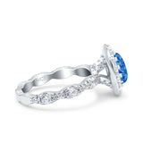 Oval Art Deco Halo Engagement Wedding Bridal Ring Round Simulated Cubic Zirconia 925 Sterling Silver