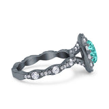 Oval Art Deco Halo Engagement Wedding Bridal Ring Round Simulated Cubic Zirconia 925 Sterling Silver