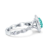 Oval Art Deco Halo Engagement Wedding Bridal Ring Round Simulated Cubic Zirconia 925 Sterling Silver