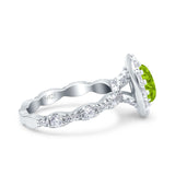 Oval Art Deco Halo Engagement Wedding Bridal Ring Round Simulated Cubic Zirconia 925 Sterling Silver