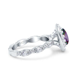 Oval Art Deco Halo Engagement Wedding Bridal Ring Round Simulated Cubic Zirconia 925 Sterling Silver