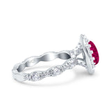 Oval Art Deco Halo Engagement Wedding Bridal Ring Round Simulated Cubic Zirconia 925 Sterling Silver