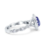 Oval Art Deco Halo Engagement Wedding Bridal Ring Round Simulated Cubic Zirconia 925 Sterling Silver